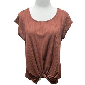 W5 Women's Burgundy Red Wine Ribbed Short Sleeve Blouse SIZE Large